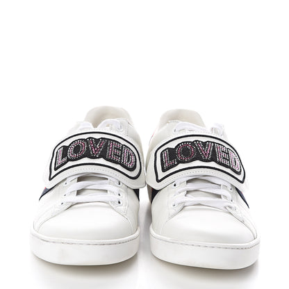 Gucci Calfskin Crystal Web LOVED Embroidered Womens Ace Sneakers 40 White 2 of 7