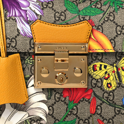 Gucci GG Supreme Monogram Flora Small Padlock Bamboo Shoulder Bag Beige Multicolor Crop 8 of 10