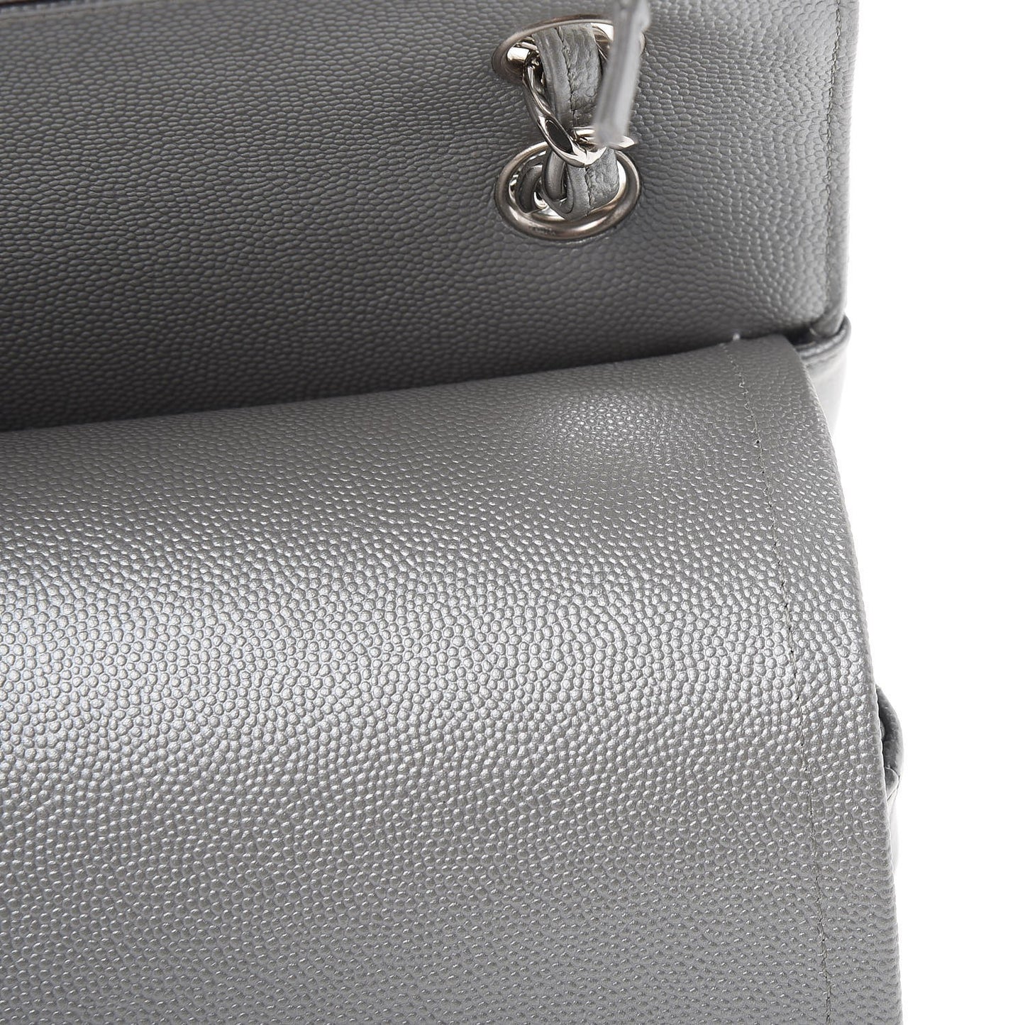 Caviar Chevron Quilted Jumbo Double Silver
