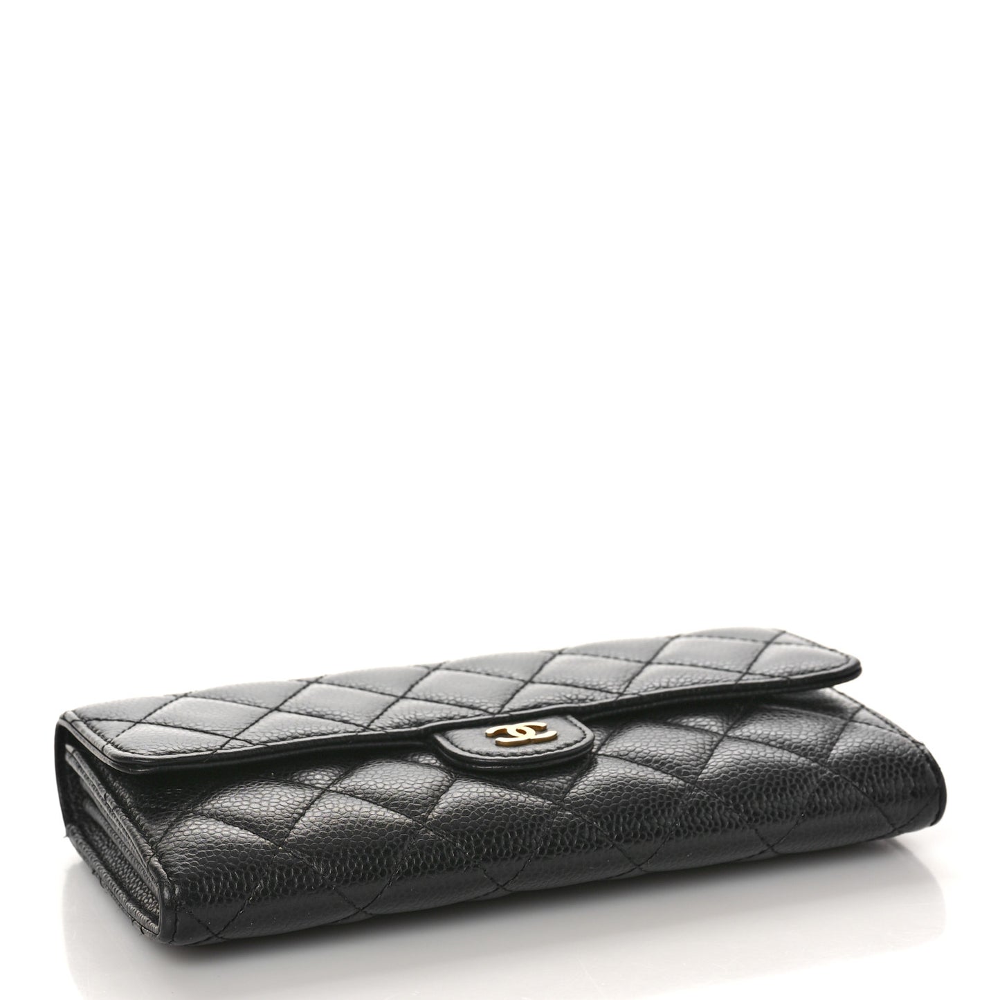 Caviar Quilted Large Gusset Flap Wallet Black