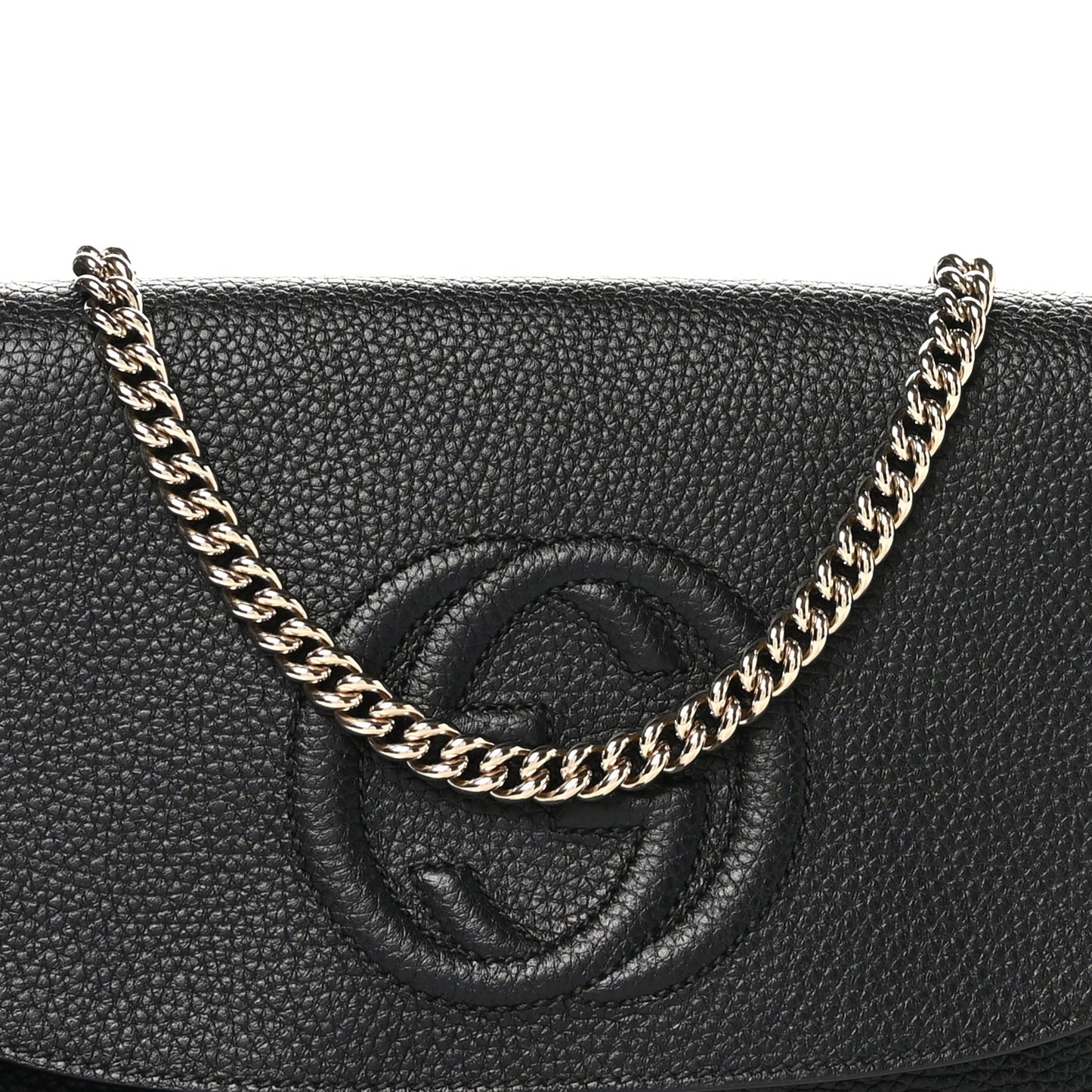 Pebbled Calfskin Medium Soho Flap Crossbody Black