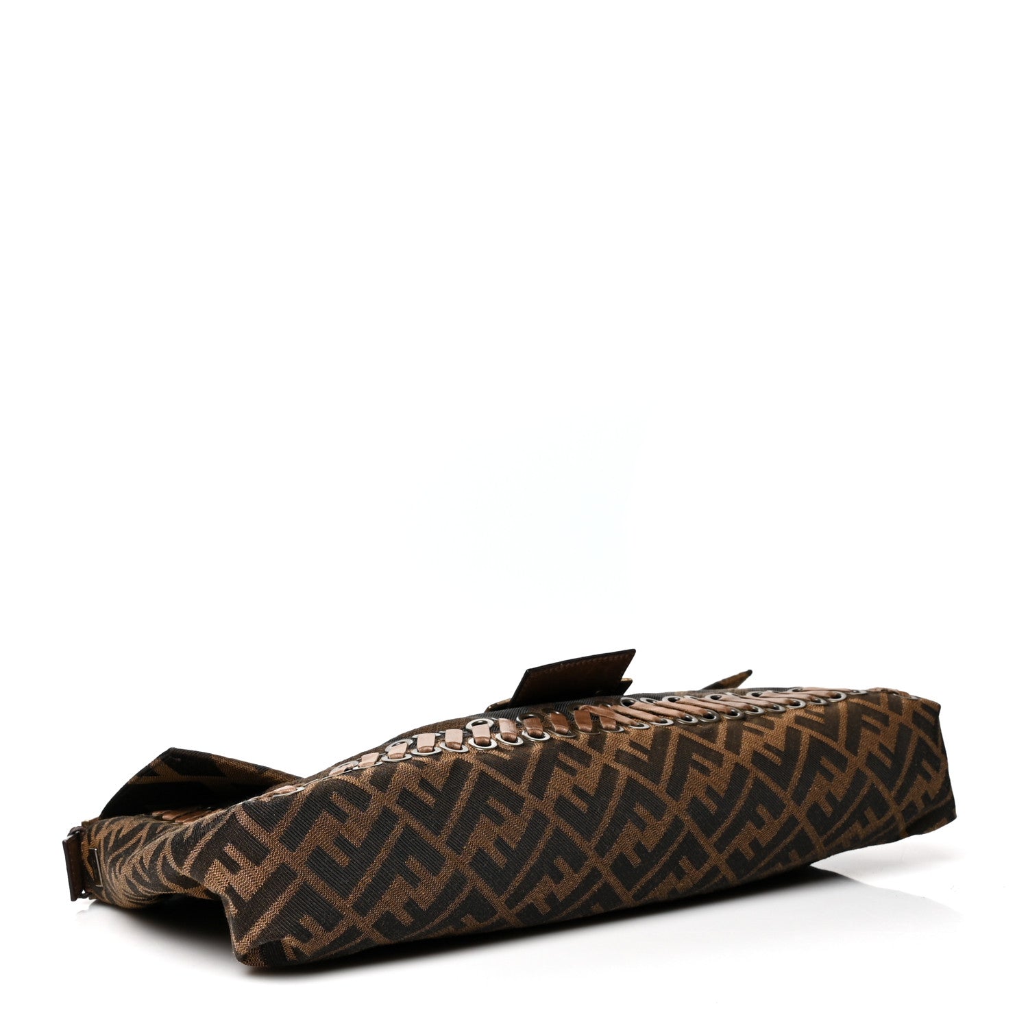 Fendi Fabric FF Diagonal Whipstich Large Convertible Baguette Tobacco 4 of 10