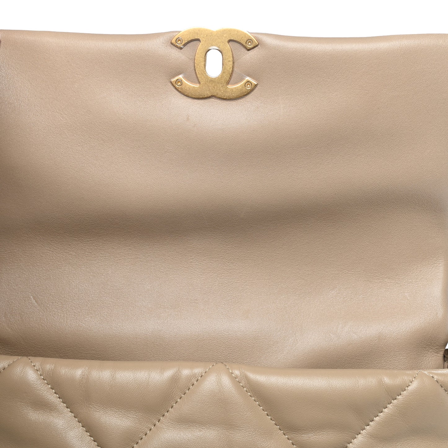 Lambskin Quilted Large Chanel 19 Flap Dark Beige
