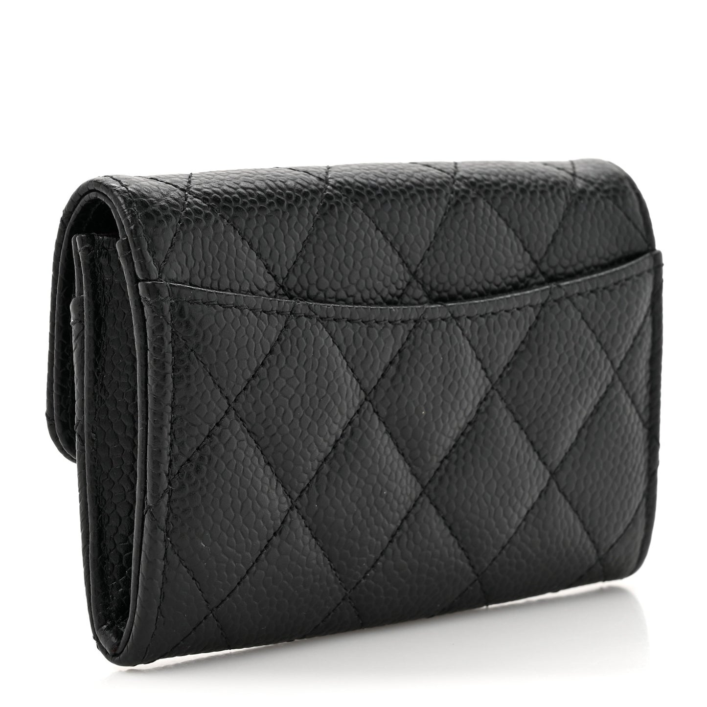 Caviar Quilted Flap Card Holder Wallet Black