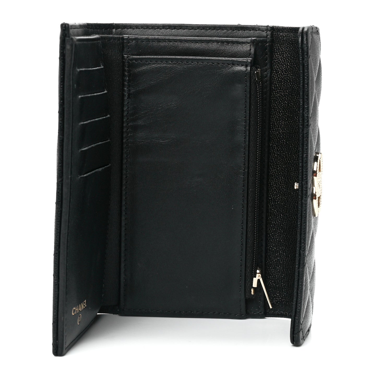 Caviar Quilted Studded CC Medium Flap Wallet Black