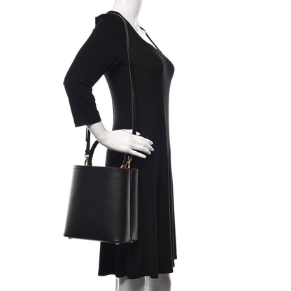 Prada Saffiano Cuir Medium Panier Bucket Bag Black Fuoco 2 of 9