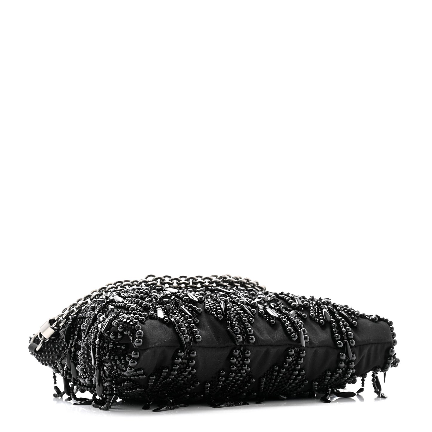 Satin Bead Embellished Callie Fringe Tassel Chain Evening Bag Black