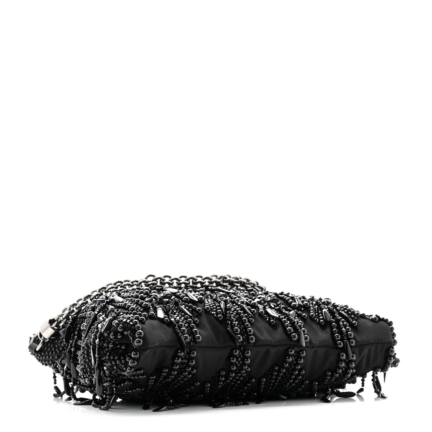 Jimmy Choo Satin Bead Embellished Callie Fringe Tassel Chain Evening Bag Black 4 of 10