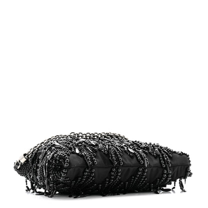 Jimmy Choo Satin Bead Embellished Callie Fringe Tassel Chain Evening Bag Black 4 of 10