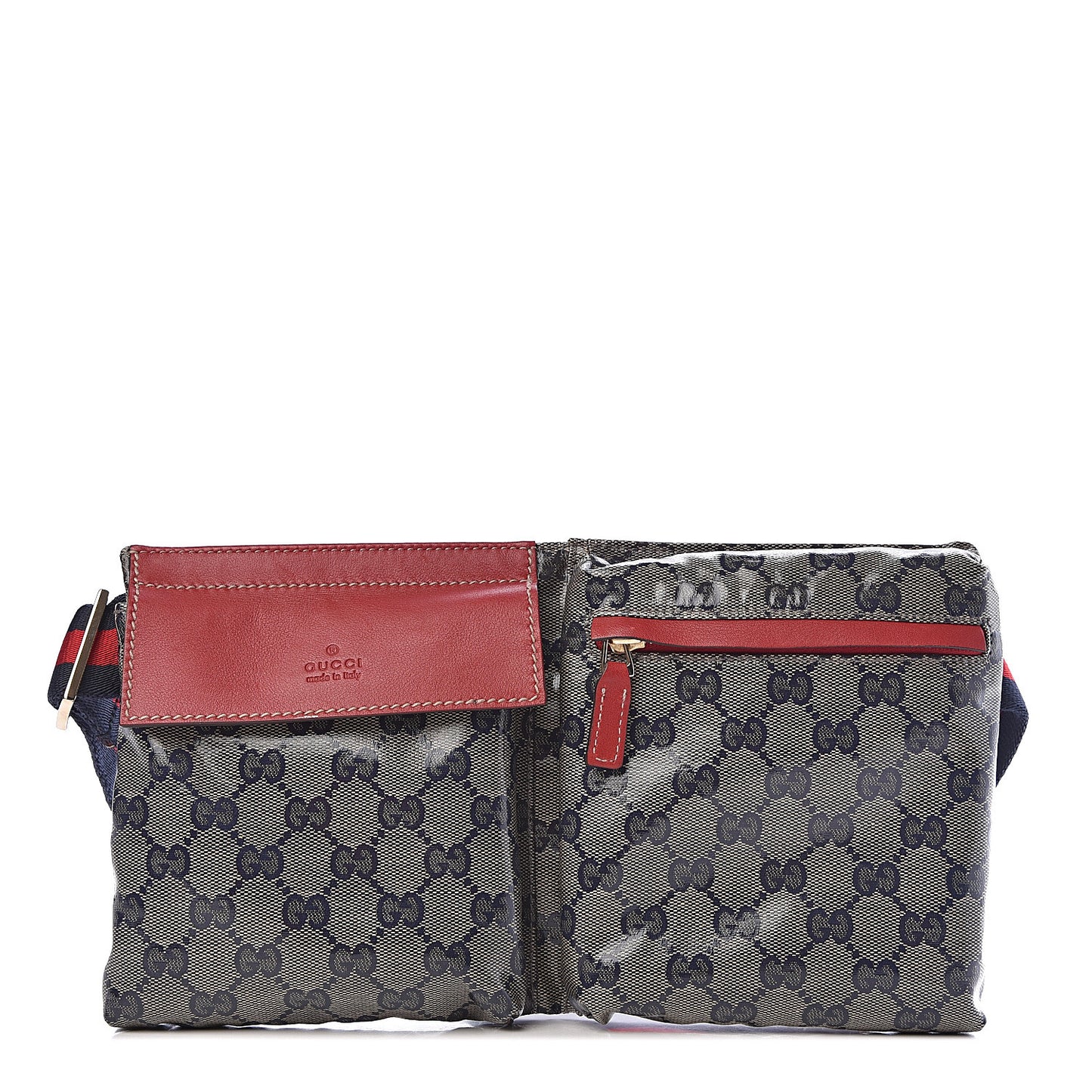 Crystal Monogram Web Double Pocket Belt Bag Navy Red