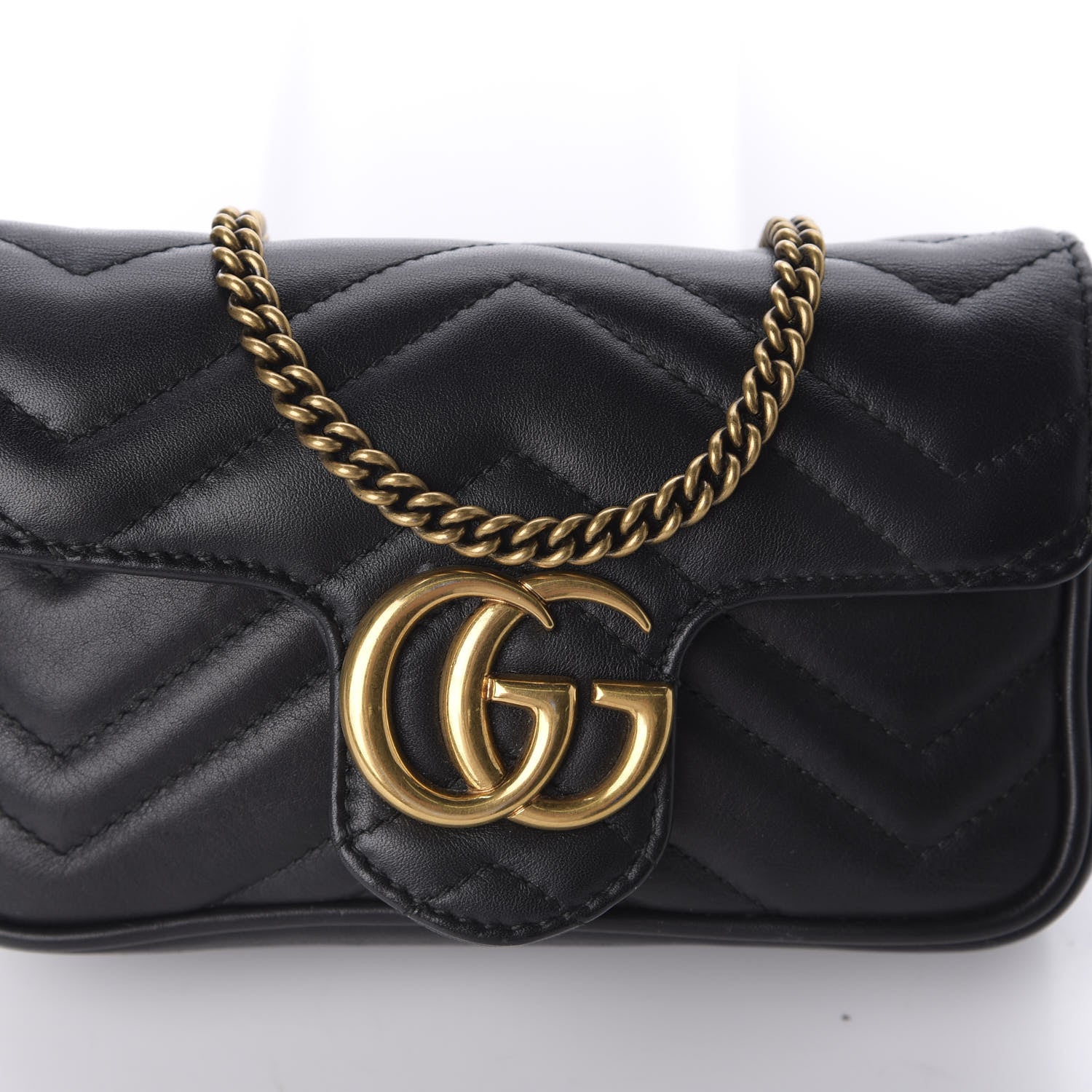 Gucci Calfskin Matelasse Super Mini GG Marmont Shoulder Bag Black 14 of 16