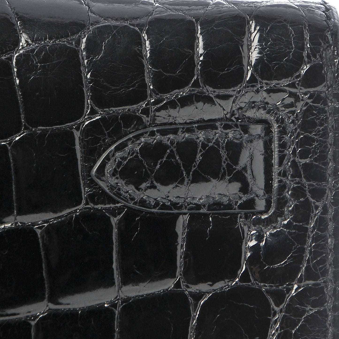 Shiny Niloticus Crocodile Kelly Cut Pochette Black