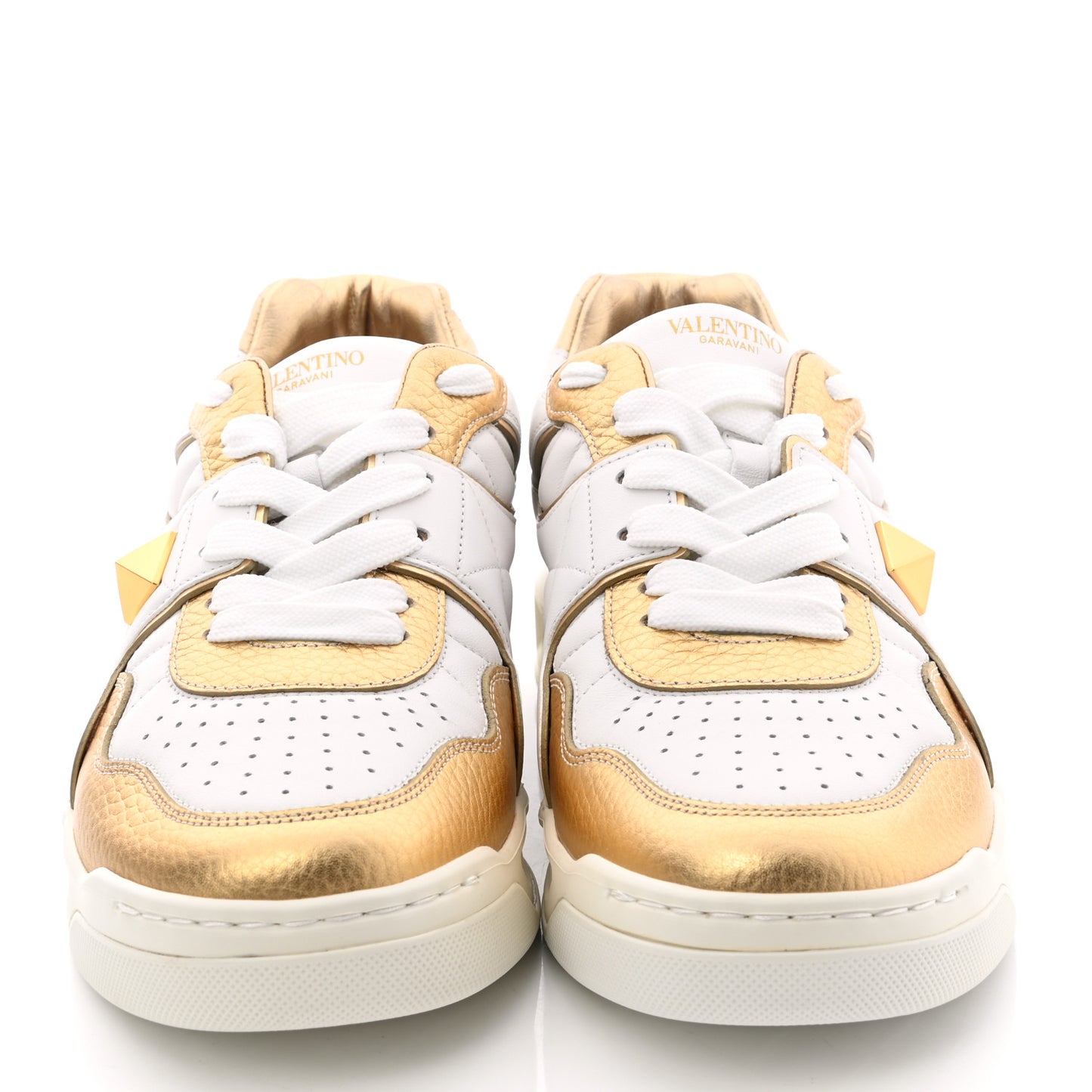 Nappa Grained Calfskin Mens One Stud Low Top Sneakers 41.5 White Antique Brass