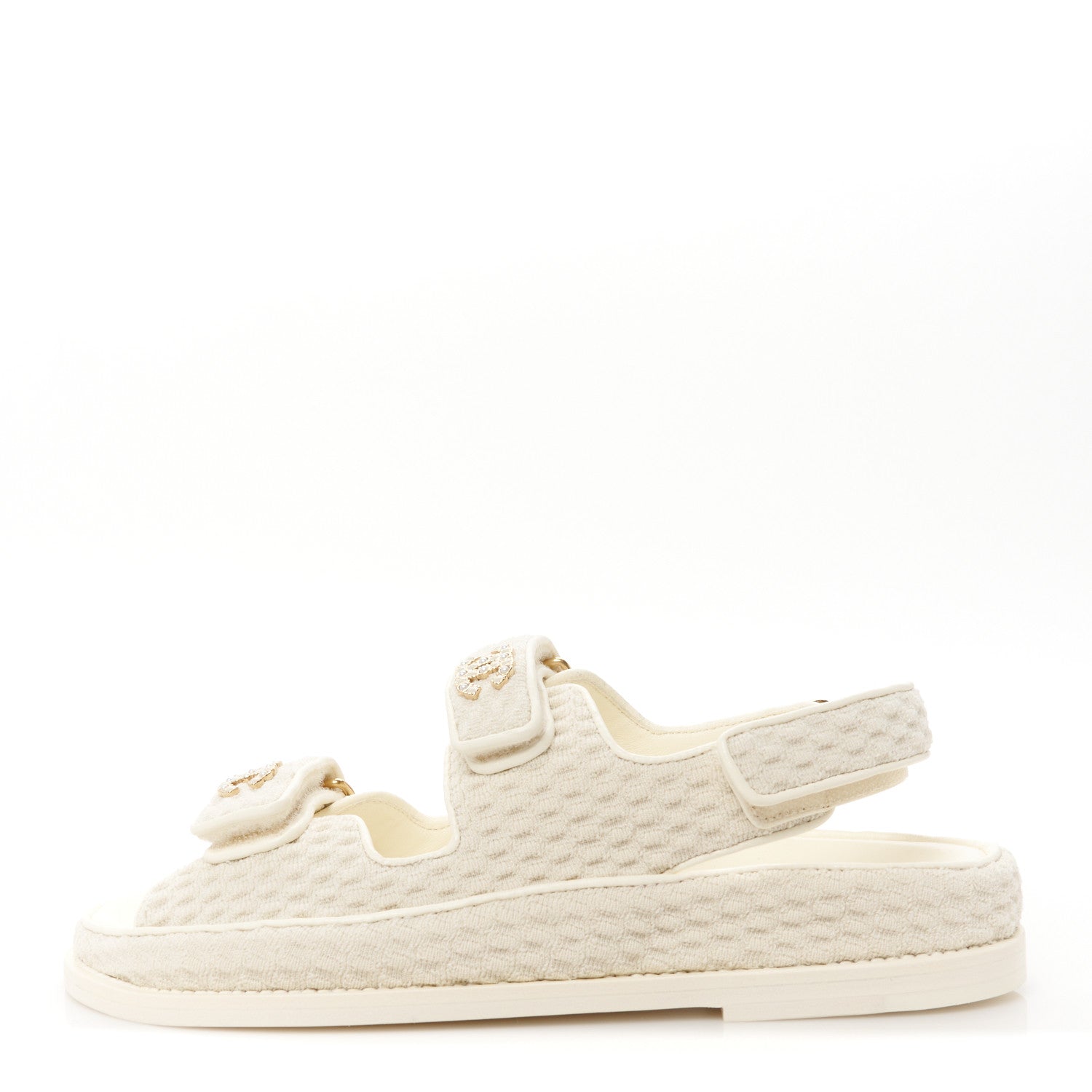 Chanel Knit Fabric Velcro Dad Sandals 37.5 Ivory 1 of 9