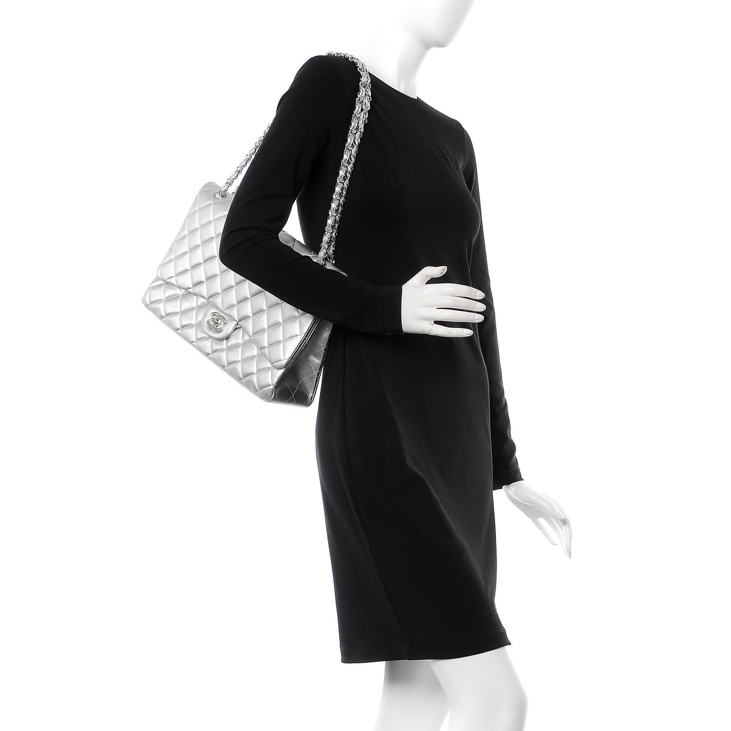 Chanel Metallic Lambskin Quilted Maxi Single Flap Silver 2 of 11