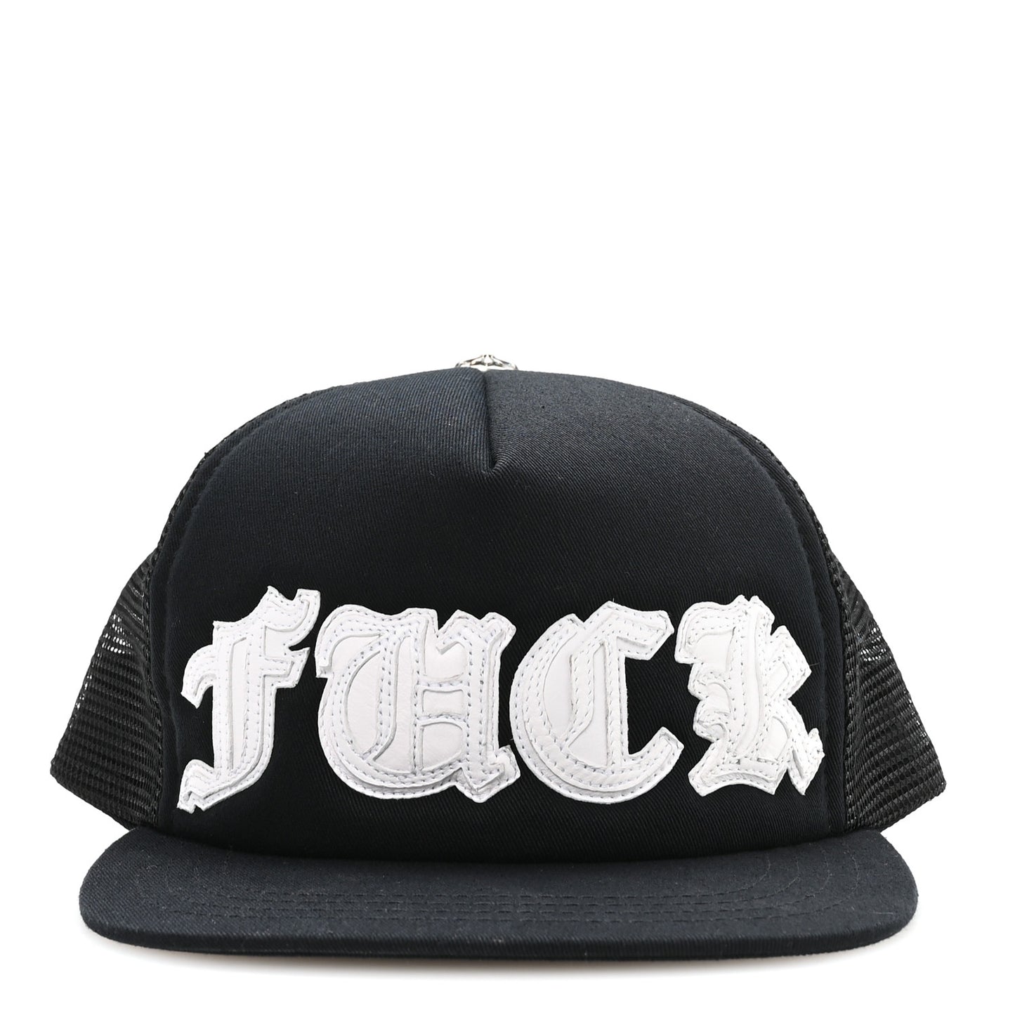Cotton Mesh Lambskin FCK Trucker Hat Black White