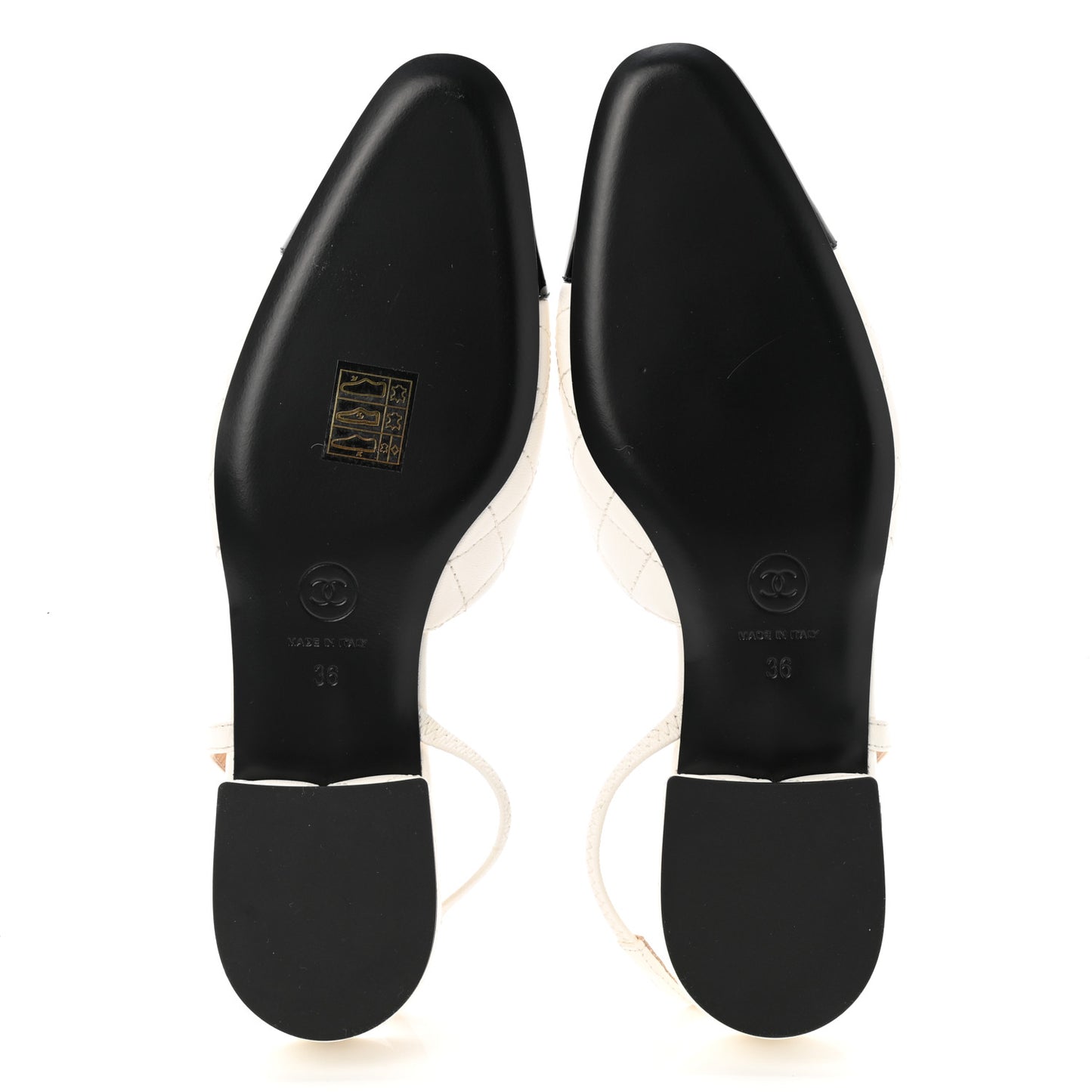 Lambskin Patent Quilted Cap Toe CC Slingback Flats 36 White Black