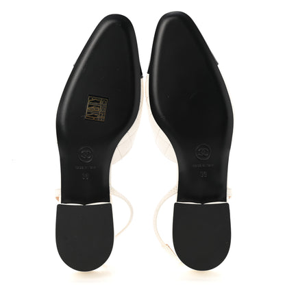 Chanel Lambskin Patent Quilted Cap Toe CC Slingback Flats 36 White Black 5 of 9
