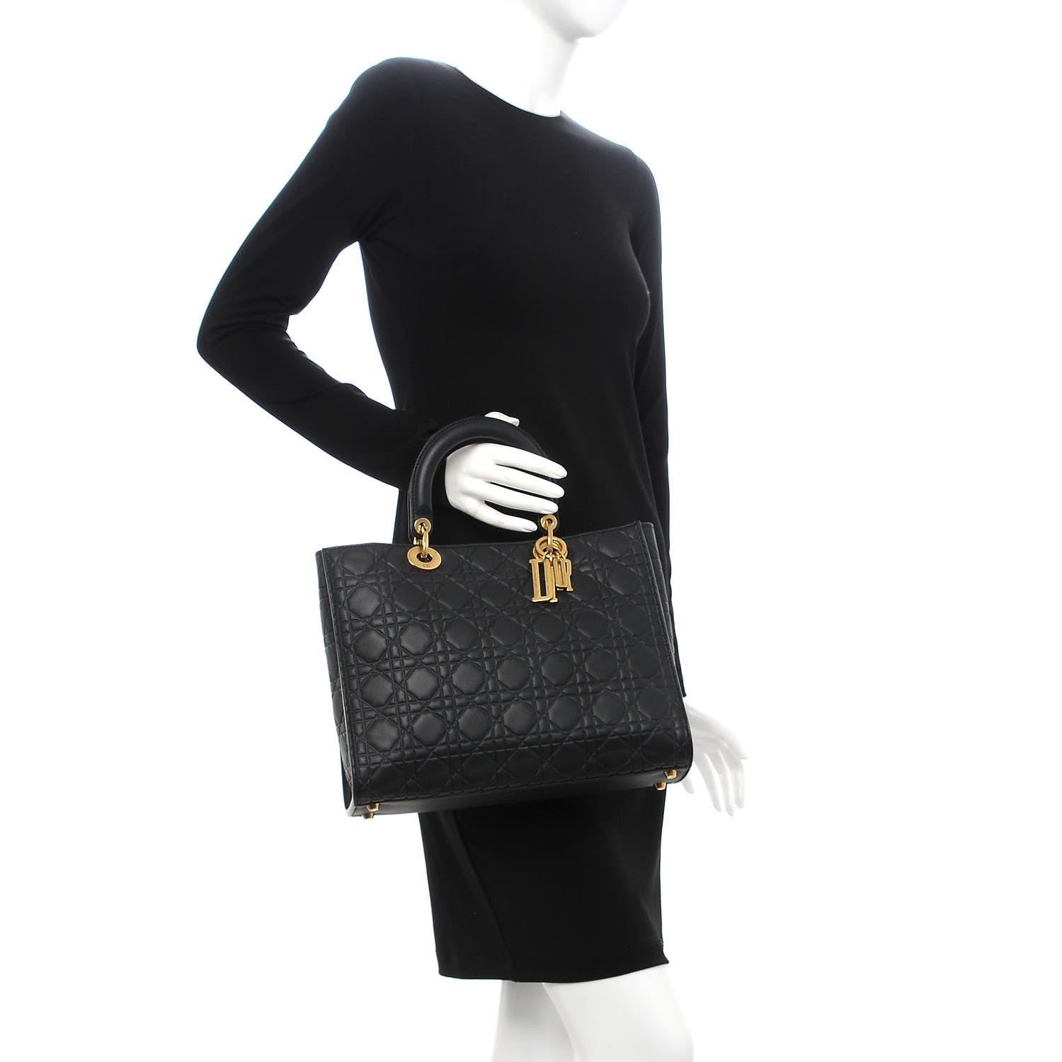 Christian Dior Calfskin Cannage Large Lady Dior Matte Black 3 of 8