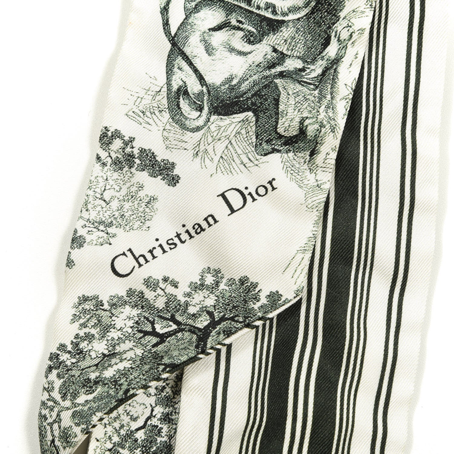 Christian Dior Silk Toile De Jouy Mitzah Scarf Green 2 of 3