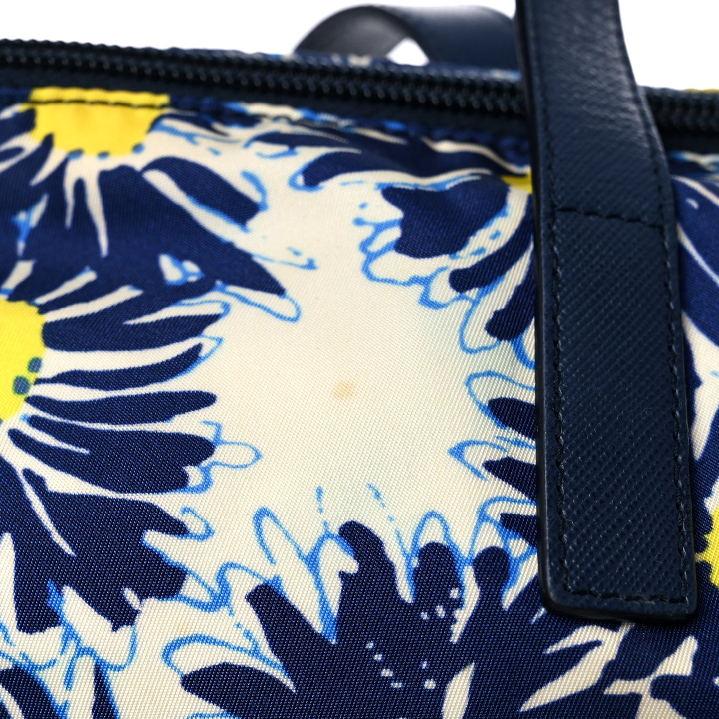 Tessuto Nylon Saffiano Floral Print Tote Bluette Dis Primule