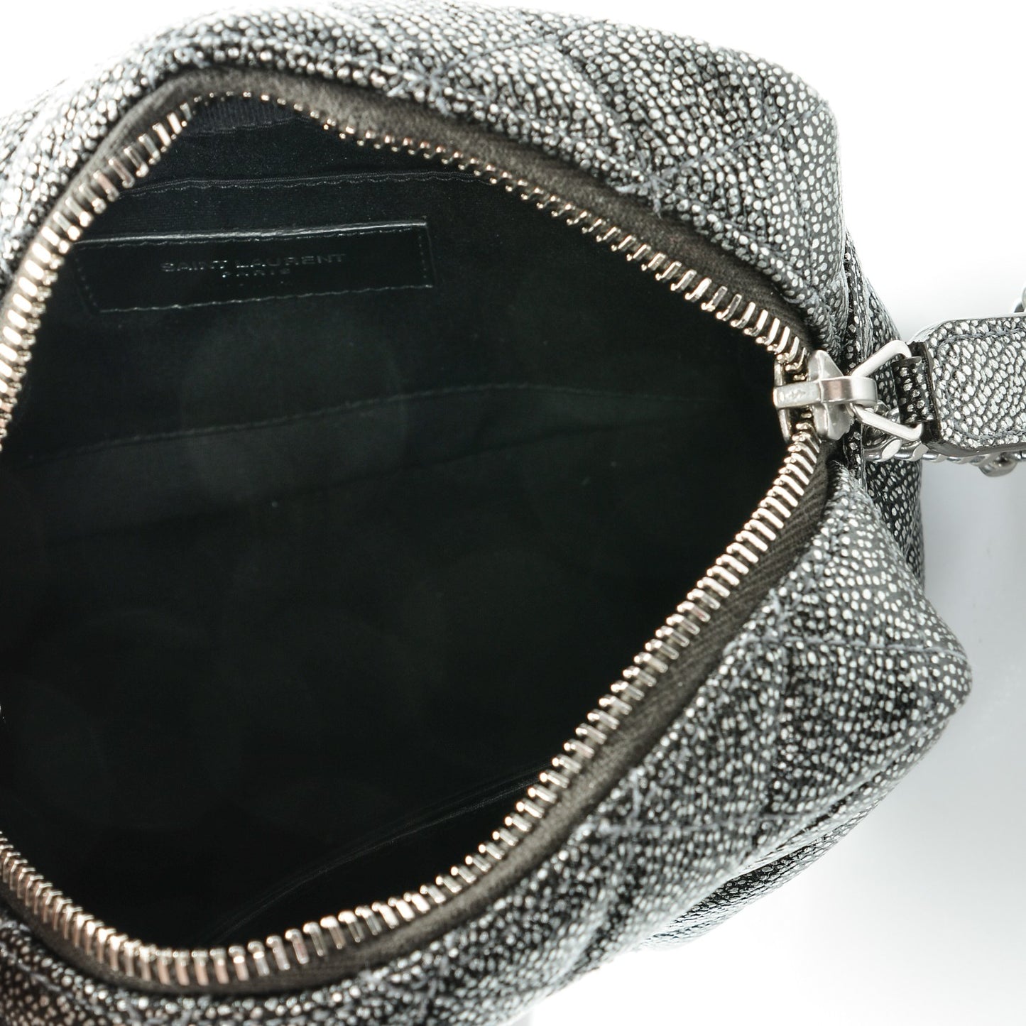 Metallic Grain De Poudre Y Quilted Monogram Mini Loulou Camera Bag Gun Metal