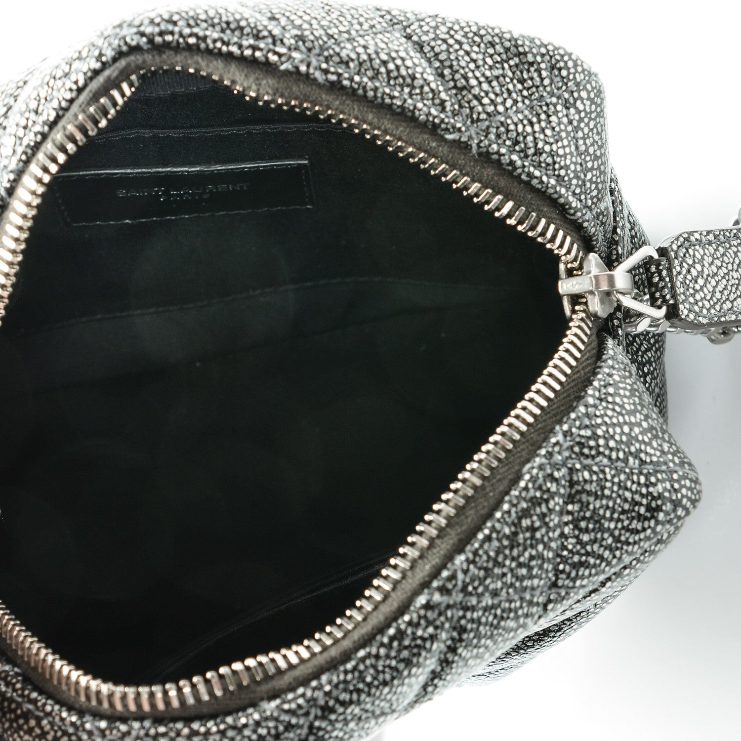 Saint Laurent Metallic Grain De Poudre Y Quilted Monogram Mini Loulou Camera Bag Gun Metal 5 of 6