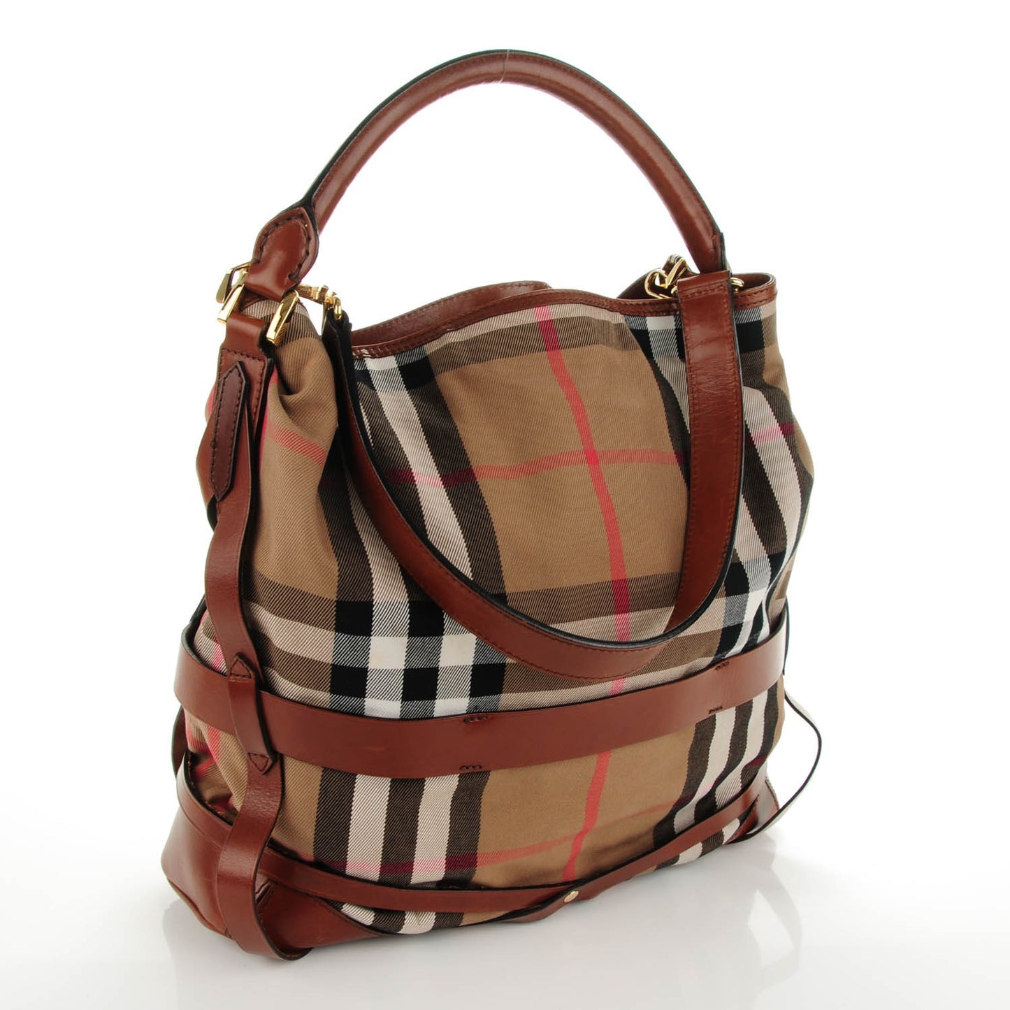 House Check Bridle Calfskin Medium Gosford Hobo Dark Tan
