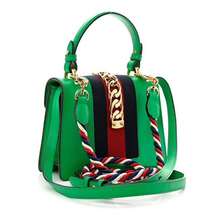 Gucci Vitello Fontanella Web Mini Sylvie Top Handle Bag Synthetic Green Garden 3 of 13