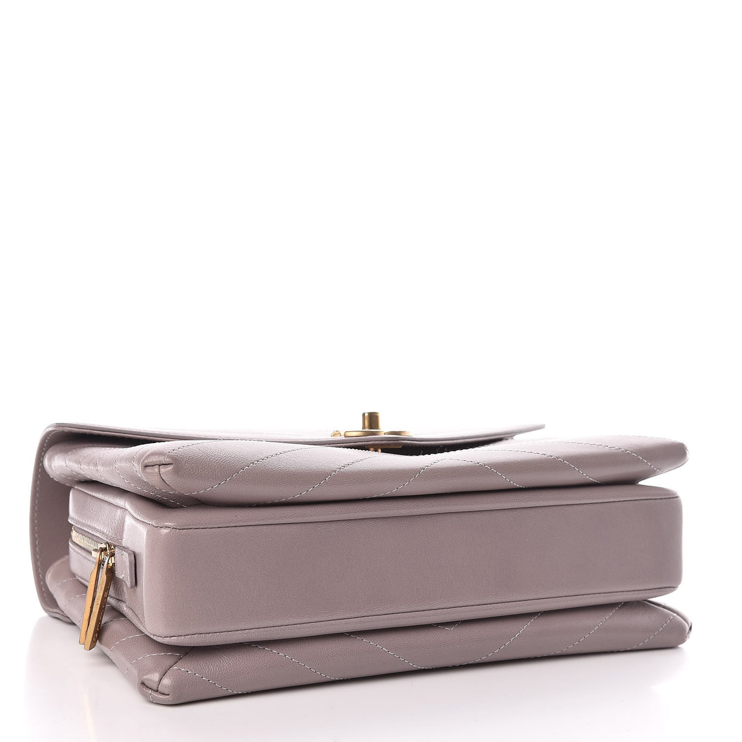 Lambskin Chevron Stitched Medium Envelope Flap Light Grey