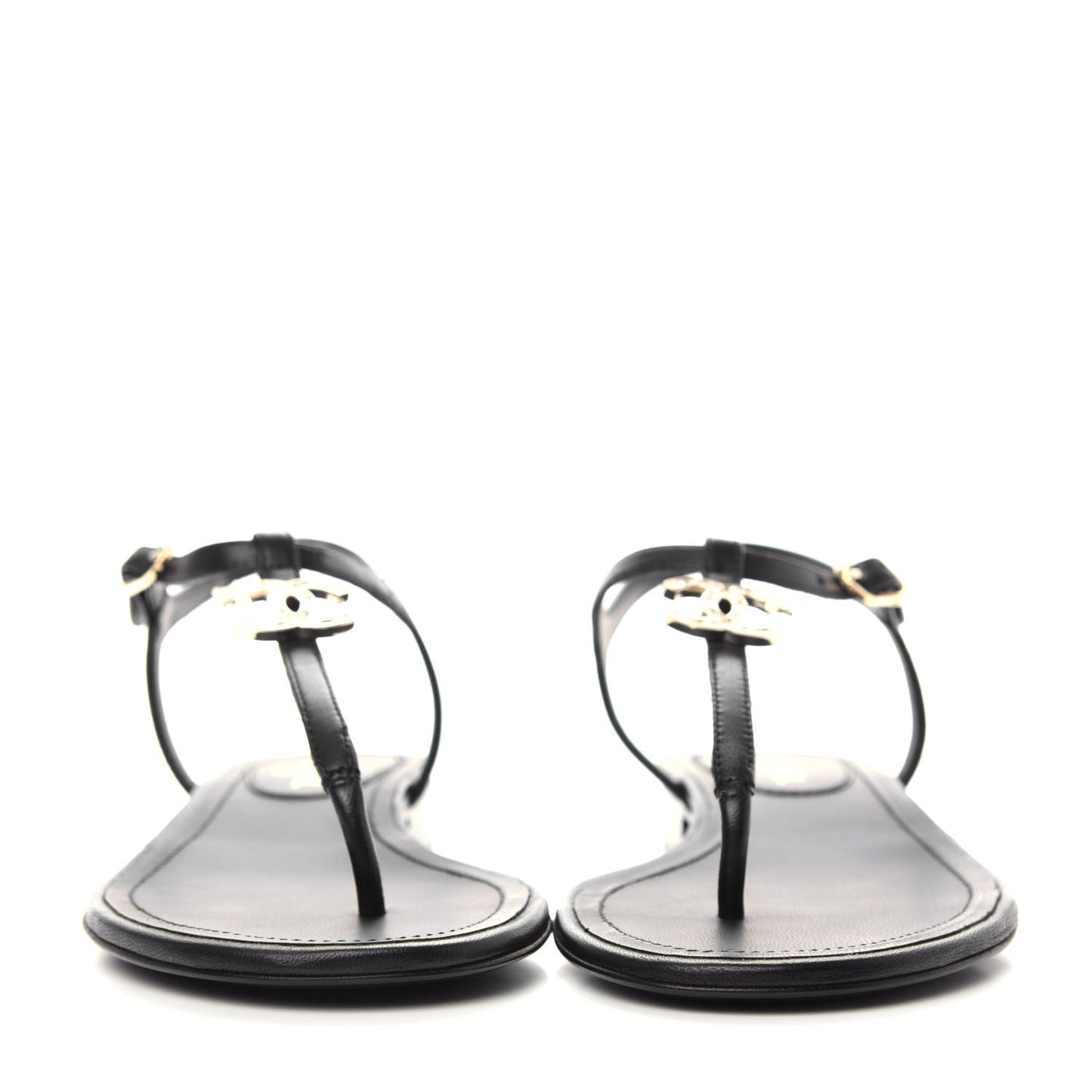 Lambskin Crystal CC Thong Sandals 35.5 Black