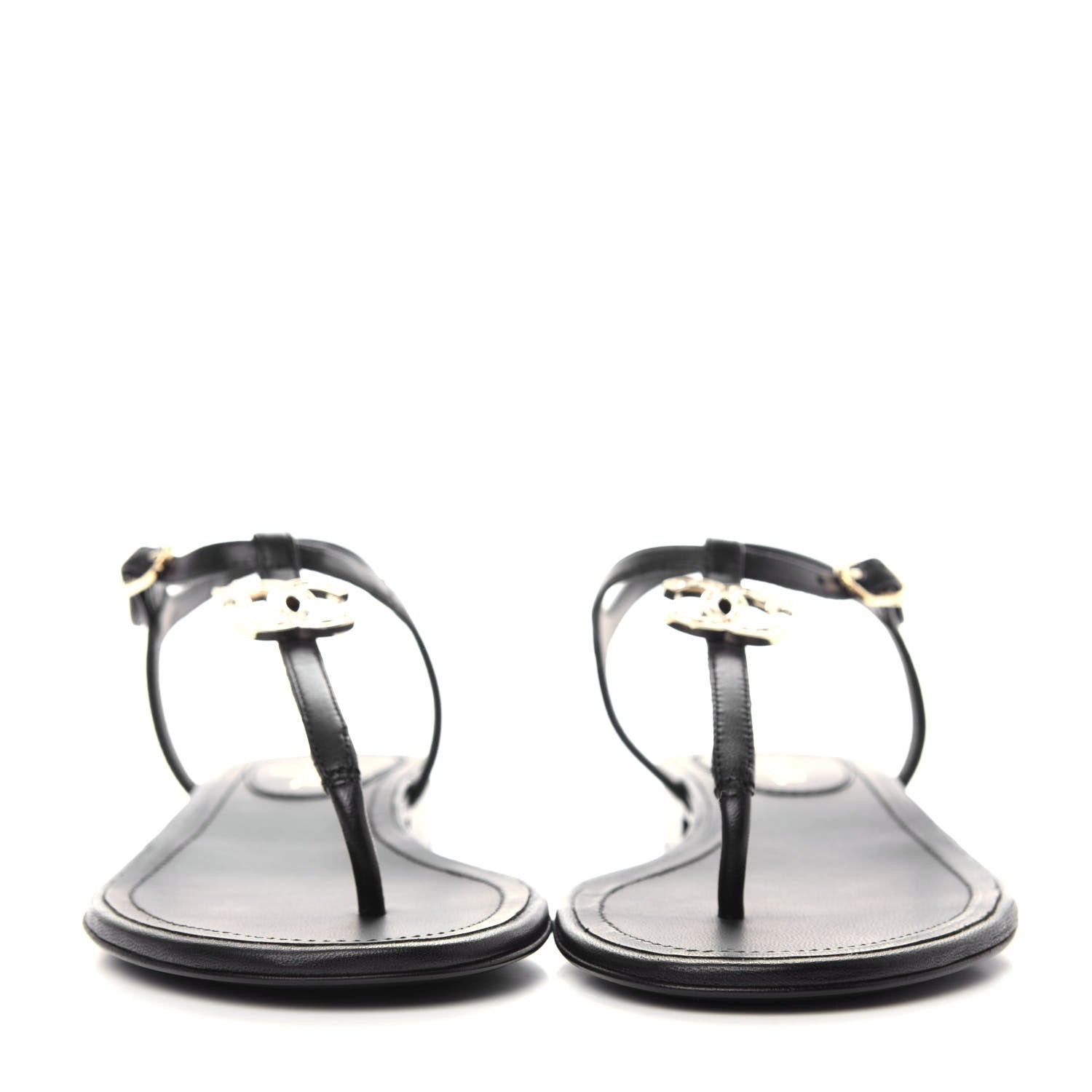 Chanel Lambskin Crystal CC Thong Sandals 35.5 Black 2 of 10