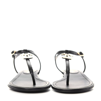 Chanel Lambskin Crystal CC Thong Sandals 35.5 Black 2 of 10