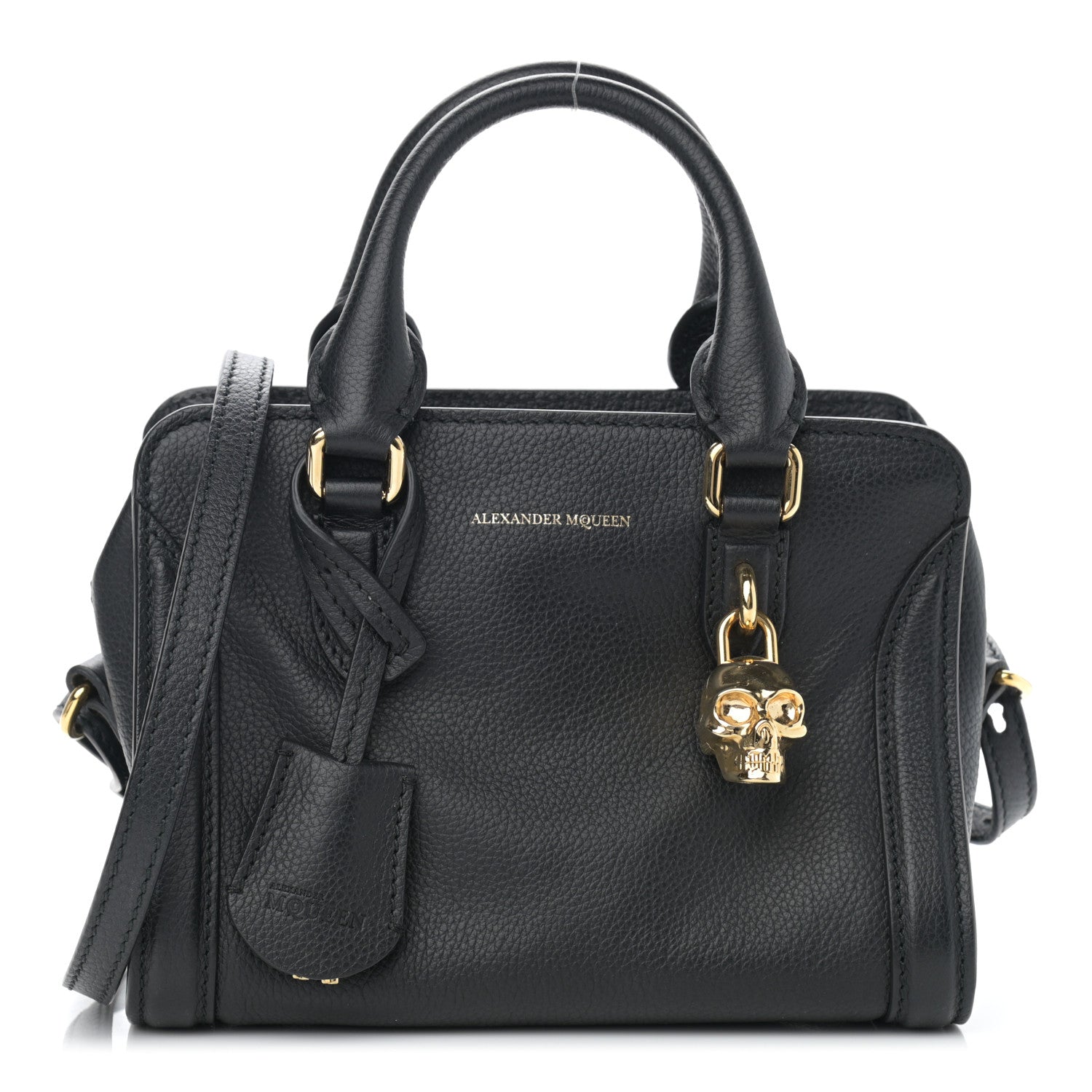 Alexander McQueen Pebbled Calfskin Mini Skull Padlock Zip Around Tote Black 1 of 10