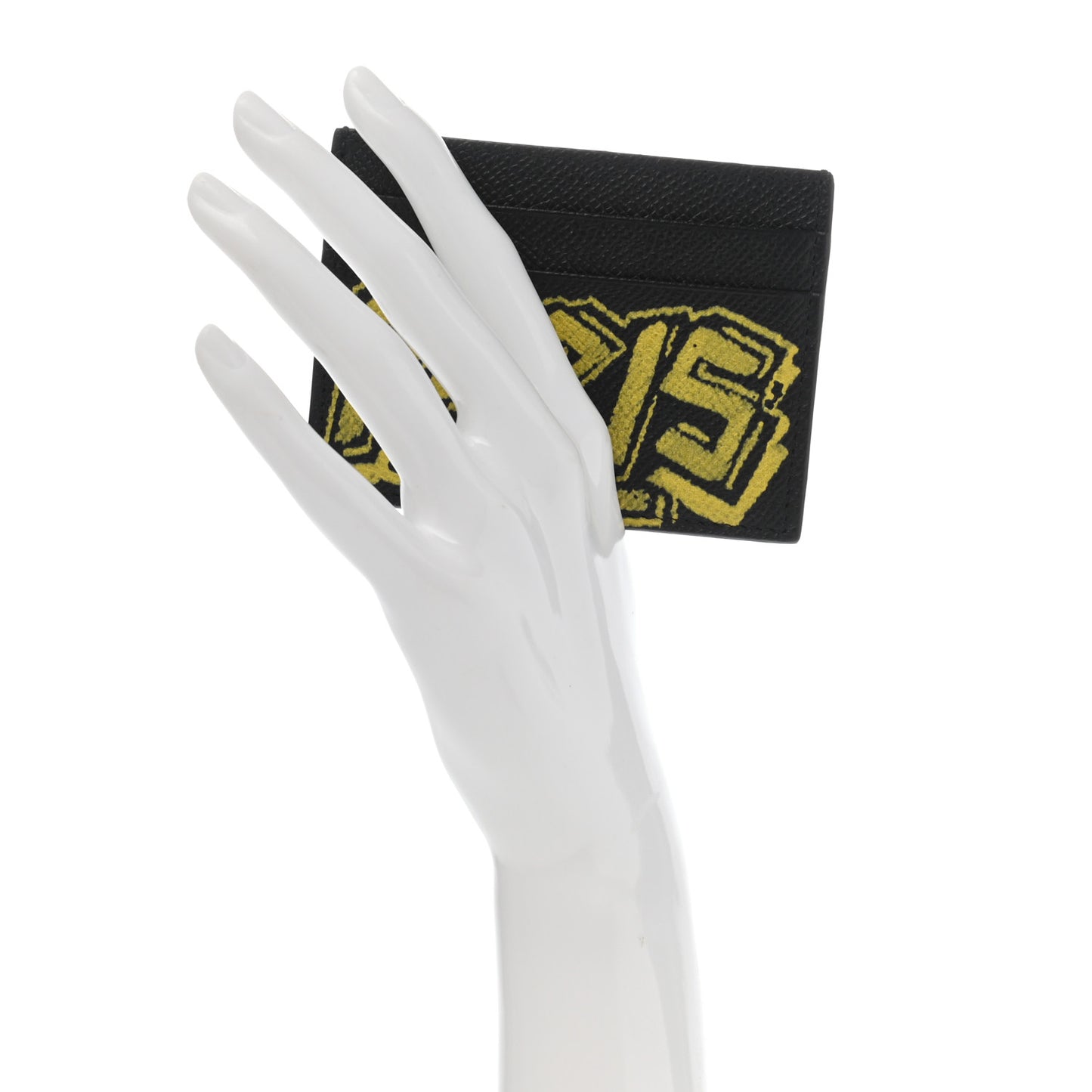 Signature Grained Calfskin Graffiti Ville Multi Card Holder Black Yellow