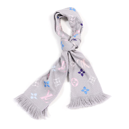 Louis Vuitton Wool Silk Rainbow Logomania Scarf Grey 1 of 4