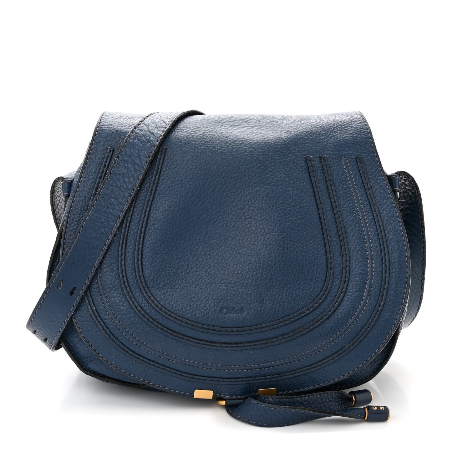 Calfskin Medium Marcie Round Crossbody Bag Royal Navy