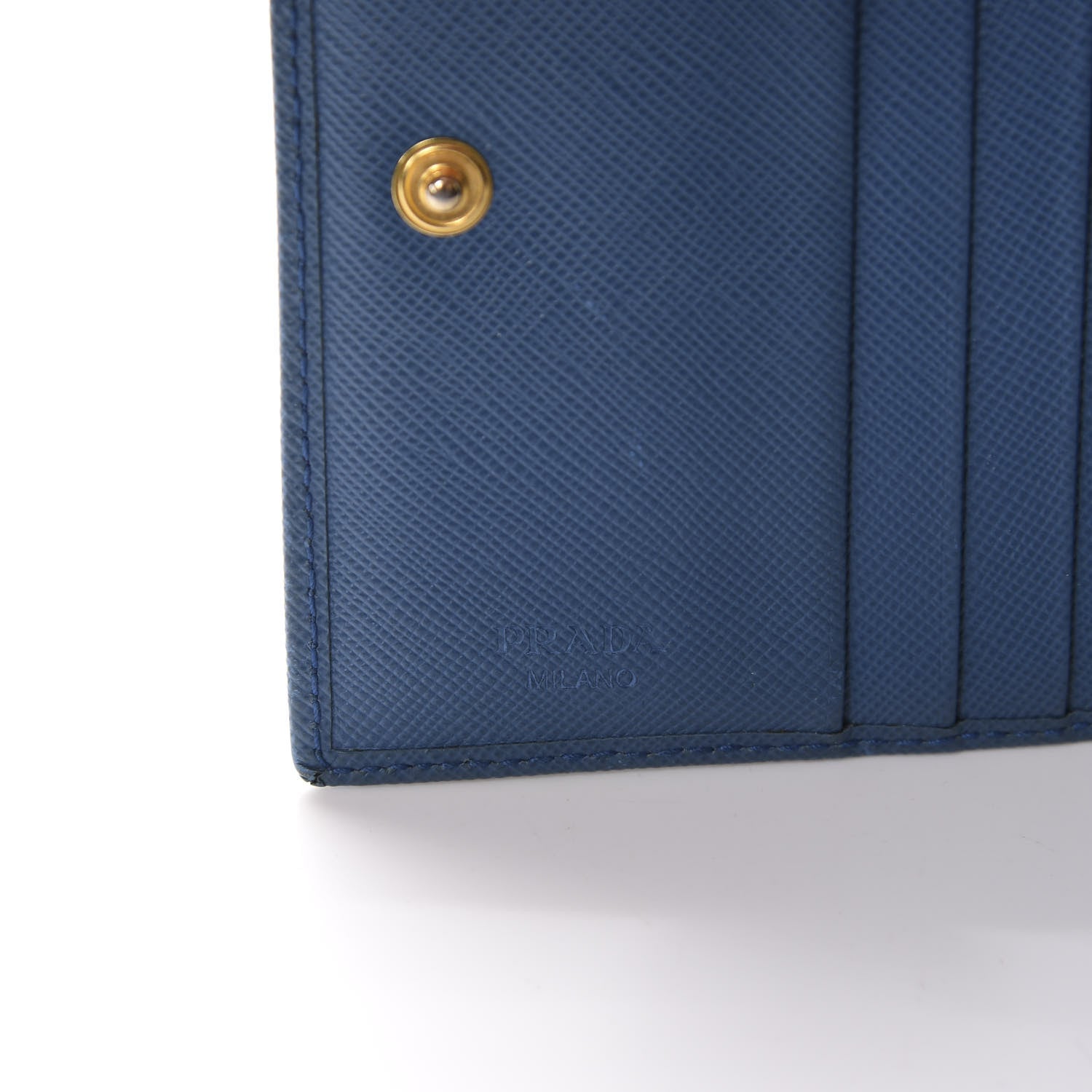Prada Saffiano Metal Compact Snap Bi-Fold Wallet Cobalto 8 of 9