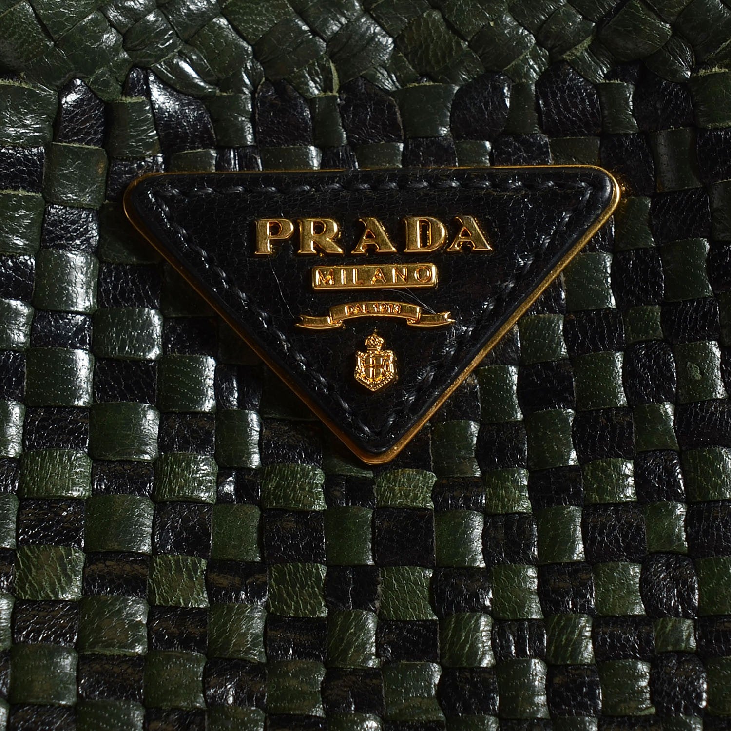 Prada Woven Goatskin Large Madras Tote Green Nero Black 7 of 10