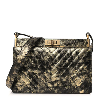 Chanel Metallic Crumpled Goatskin Chevron Quilted Reissue Clutch Bag Black Gold 1 of 11