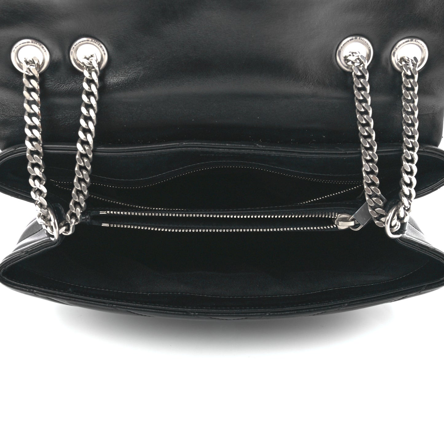 Calfskin Y Quilted Monogram Medium Loulou Chain Satchel Black