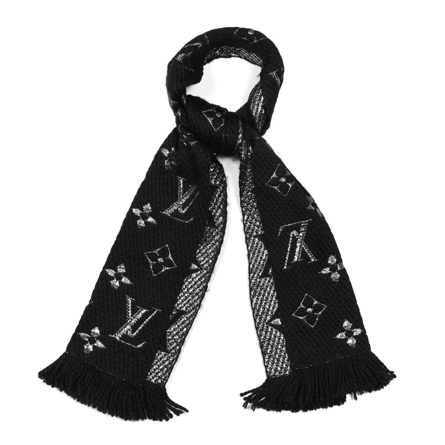 Louis Vuitton Wool Silk Logomania Shine Scarf Black 1 of 3