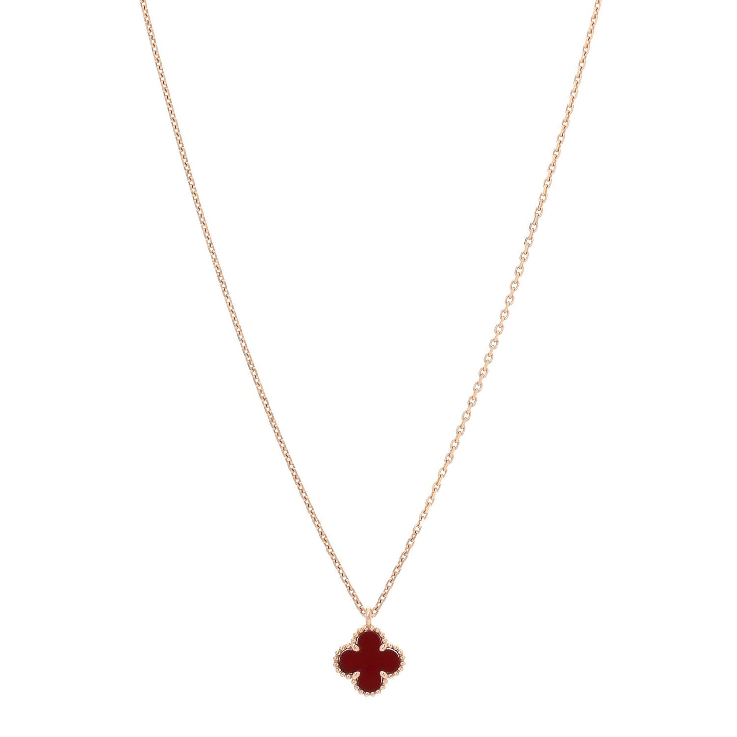 18K Rose Gold Carnelian Sweet Alhambra Pendant Necklace