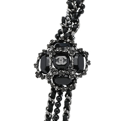 Chanel Strass Glass Pearl Lambskin Long Beaded CC Necklace Ruthenium Black Grey 4 of 7