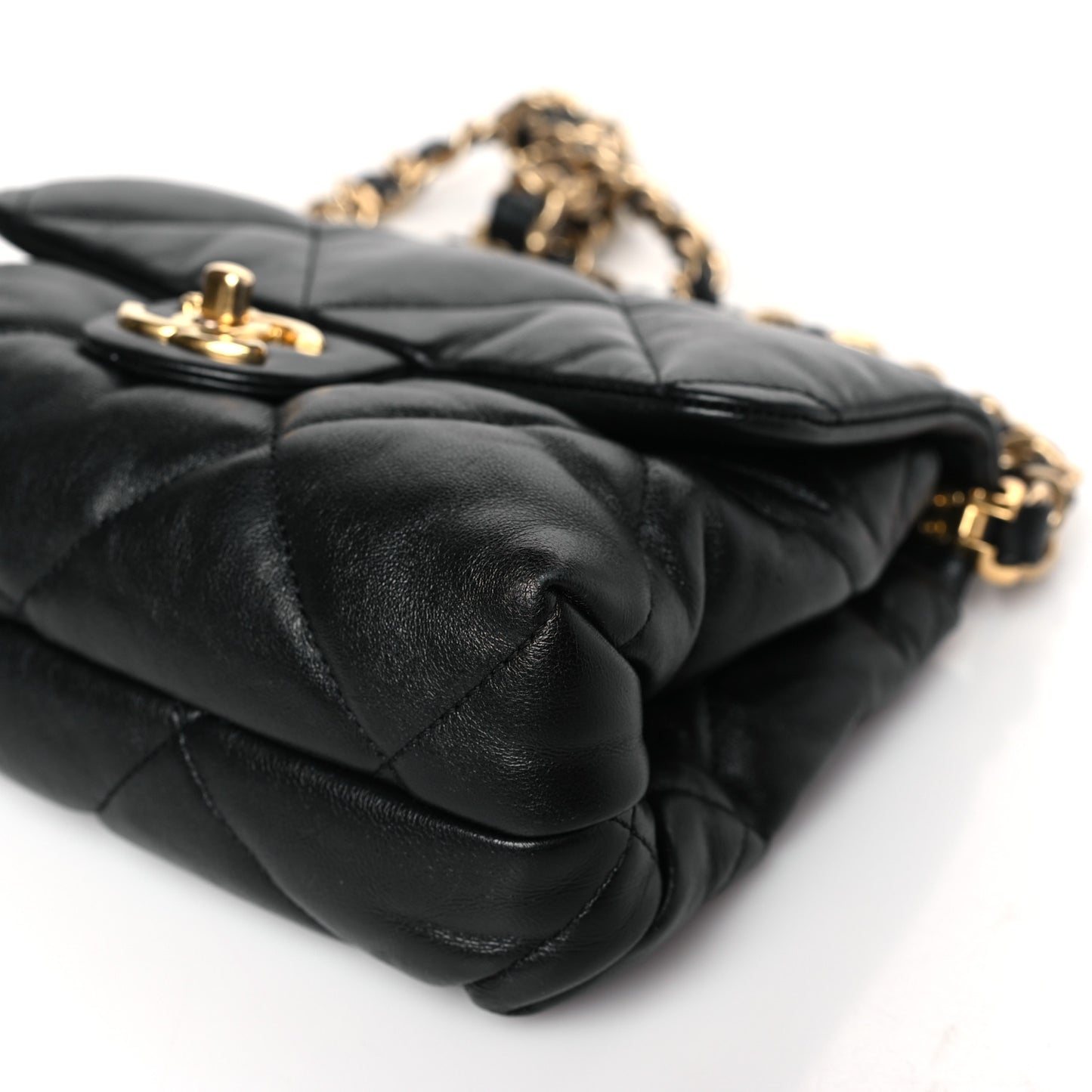 Lambskin Quilted Small Chain Top Handle Flap Black