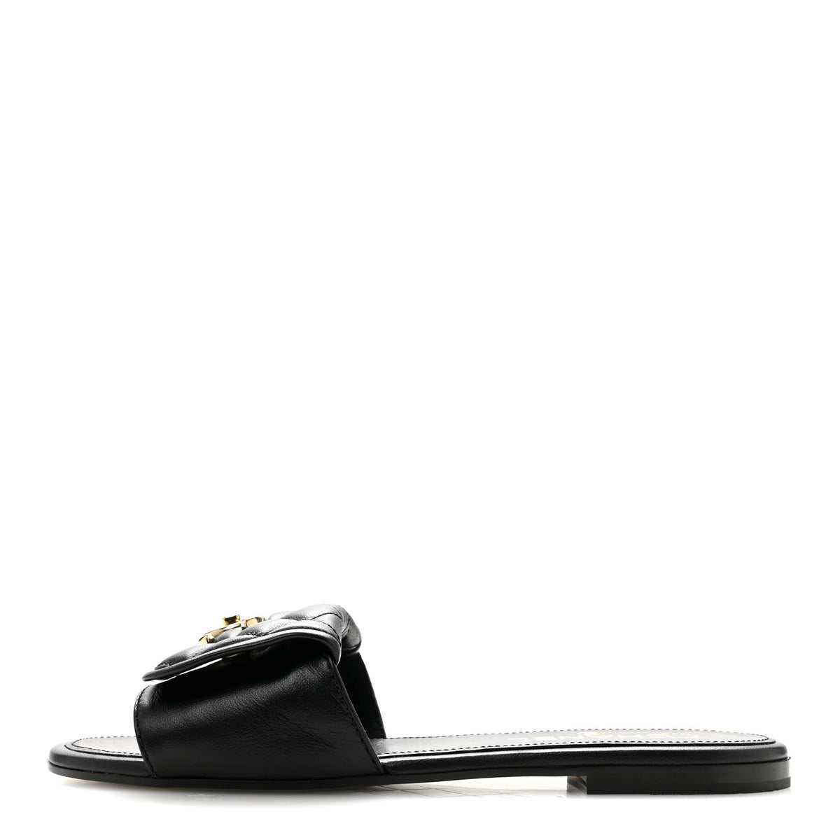 Lambskin Quilted Turnlock Flat Mules 39 Black