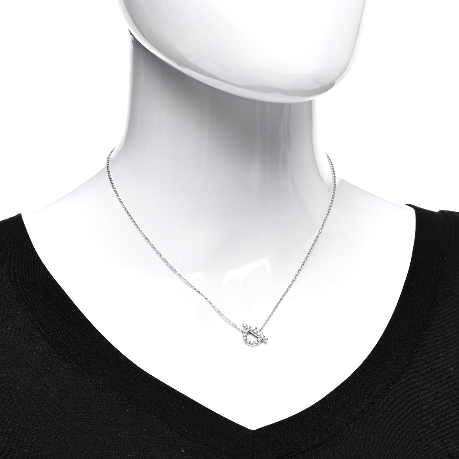 Hermes 18K White Gold Diamond Finesse Pendant Necklace 2 of 5
