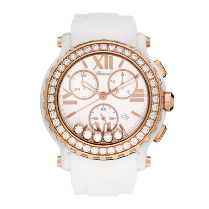 Chopard 18K Rose Gold Rubber Diamond Bezel 42mm Happy Sport Chronograph Quartz Watch 1 of 5