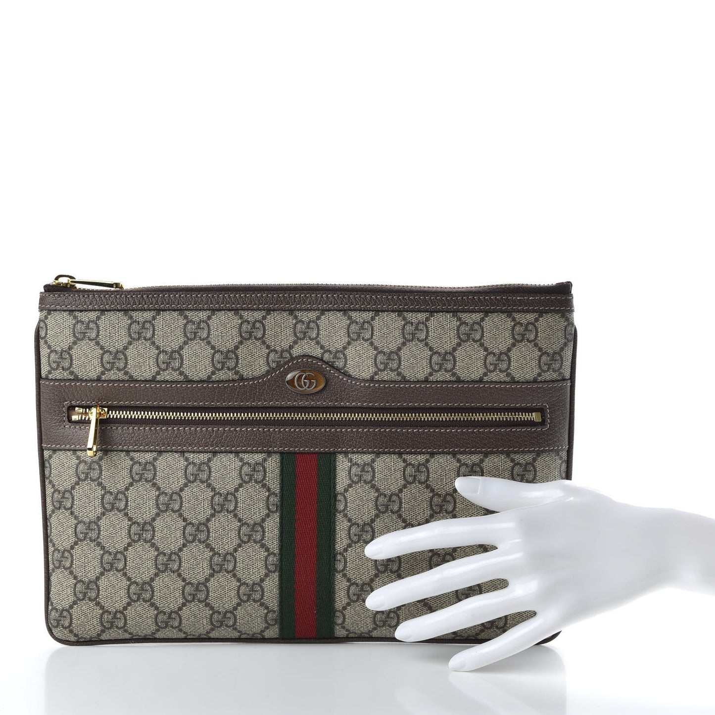 GG Supreme Monogram Large Ophidia Pouch Clutch Brown