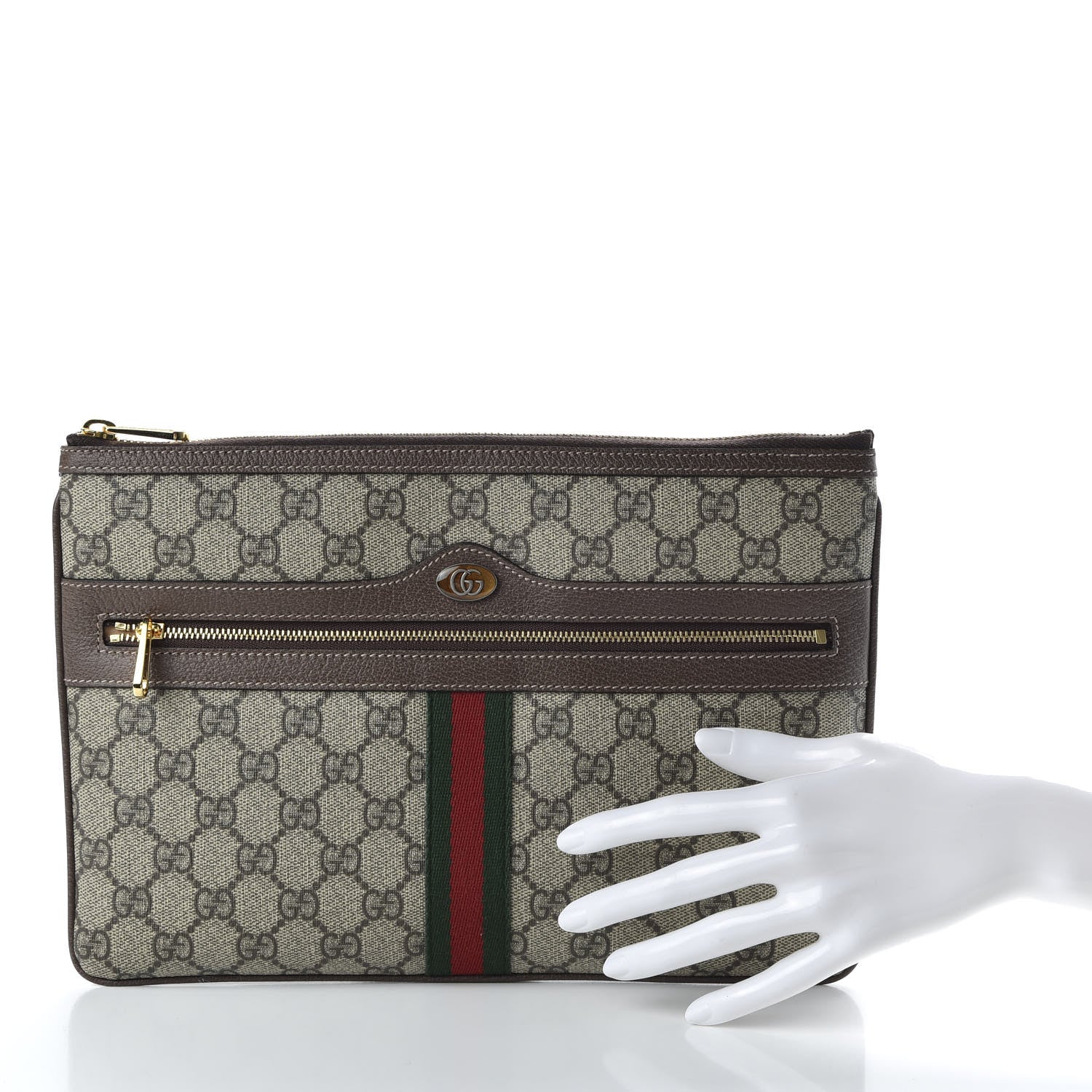 Gucci GG Supreme Monogram Large Ophidia Pouch Clutch Brown 2 of 8